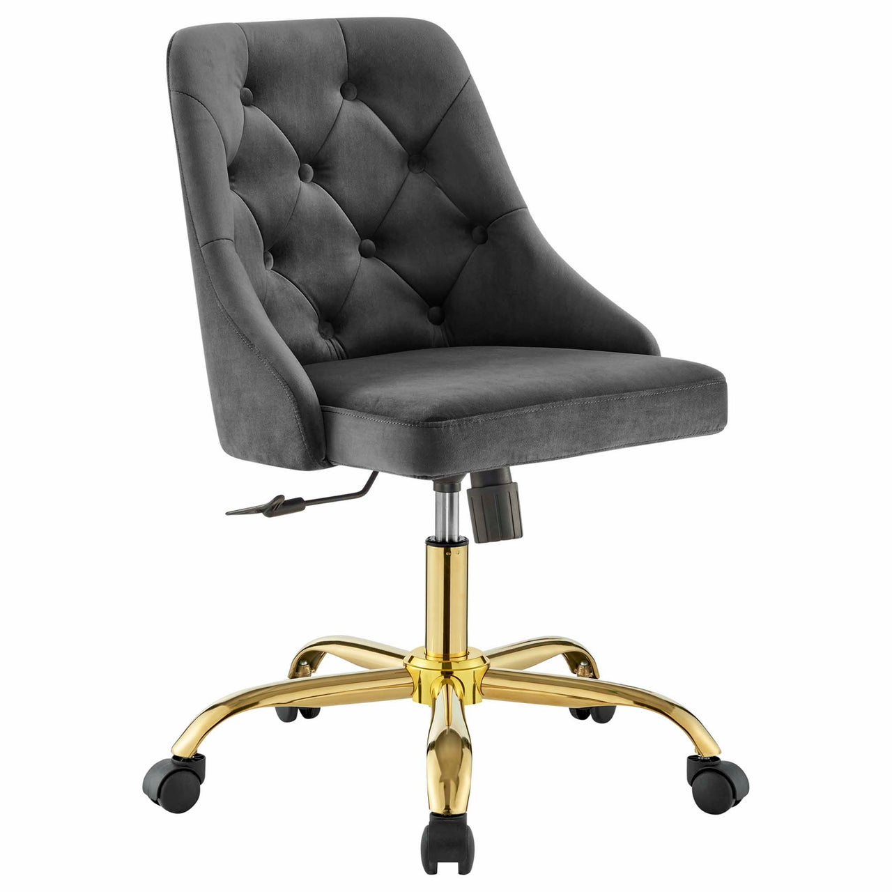 Evelon Upholstered Velvet Office Chair, Gold & Gray