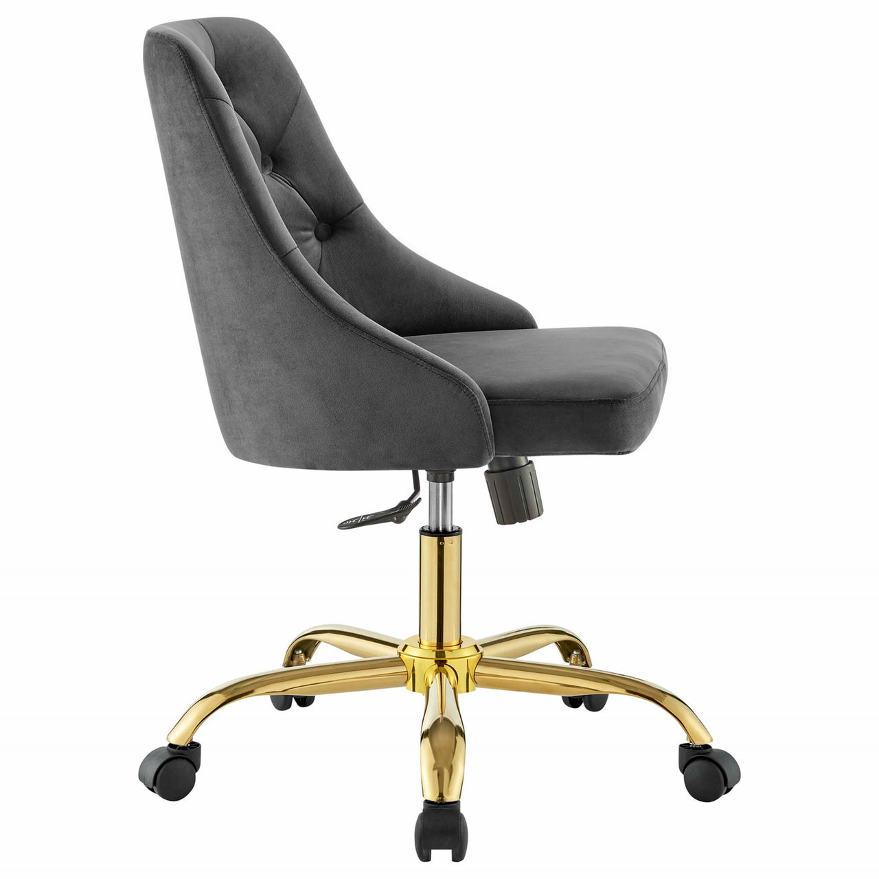 Evelon Upholstered Velvet Office Chair, Gold & Gray
