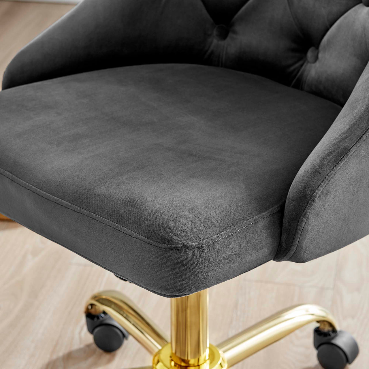 Evelon Upholstered Velvet Office Chair, Gold & Gray