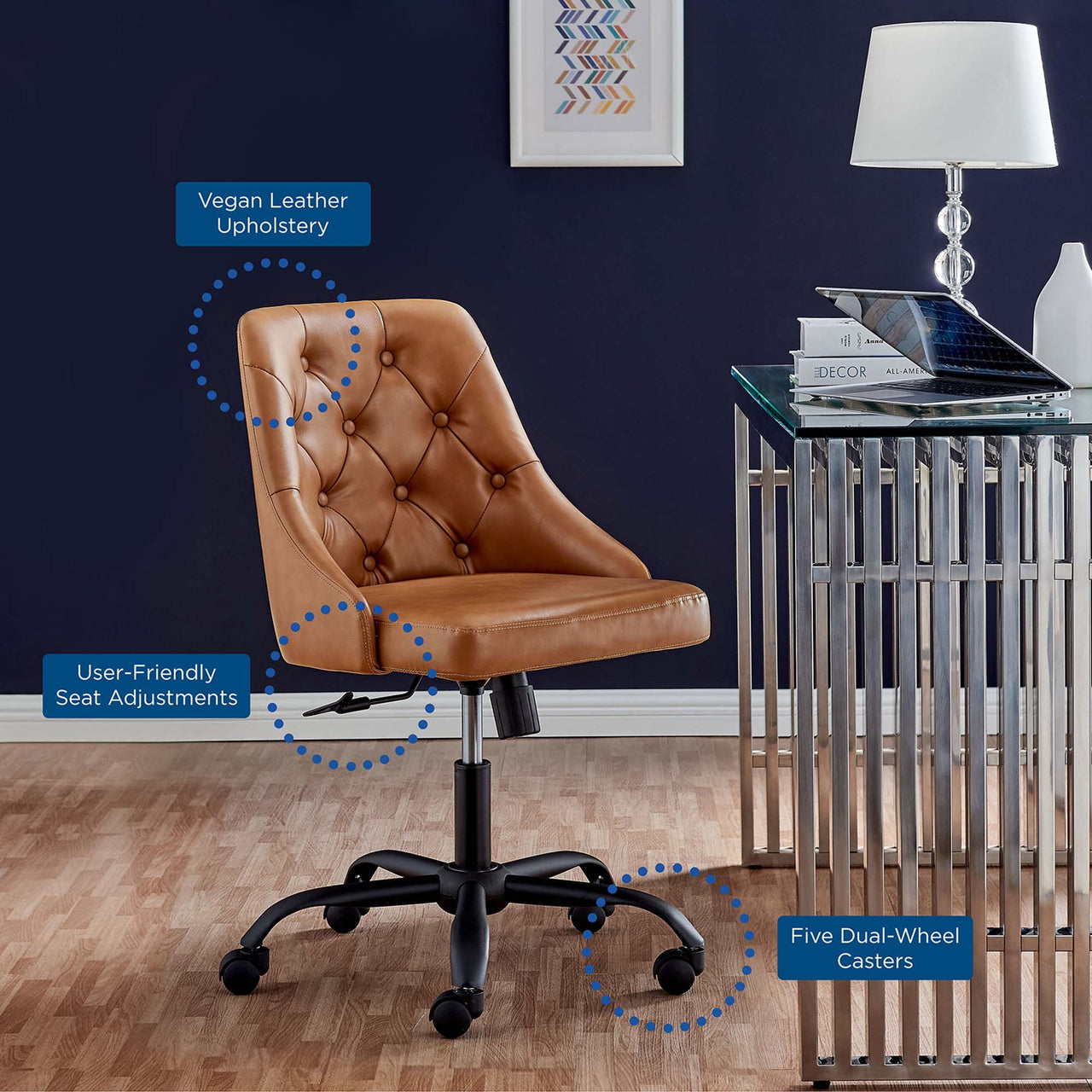 Evelon Eco-Leather Office Chair, Black & Tan