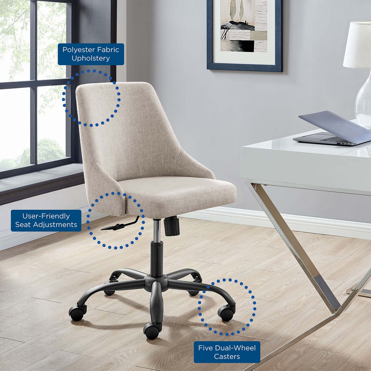 Dacien Upholstered Office Chair, Black & Beige
