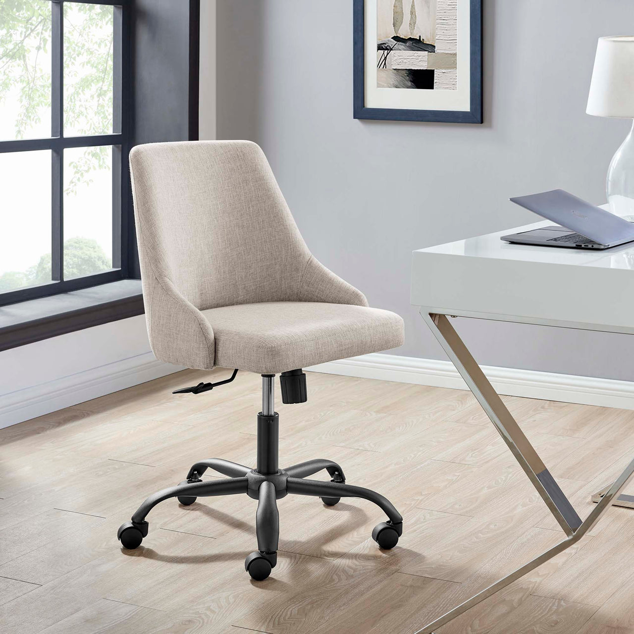 Dacien Upholstered Office Chair, Black & Beige