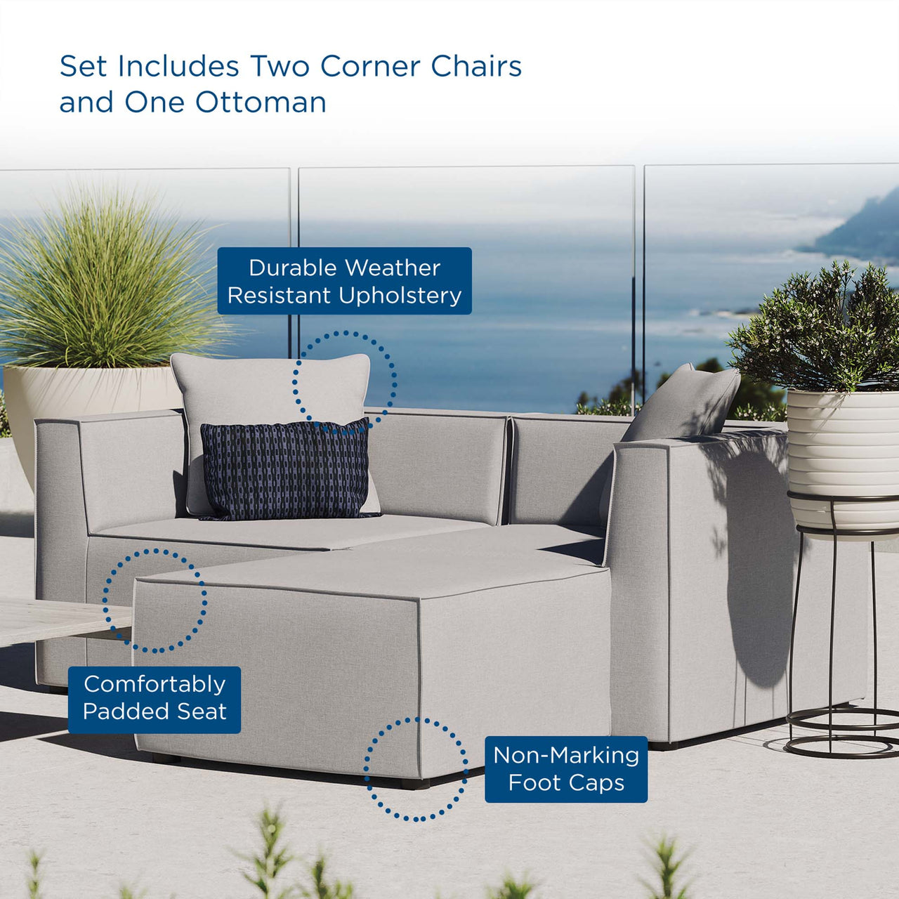 Merida Alfresco Upholstered Sectional, Gray