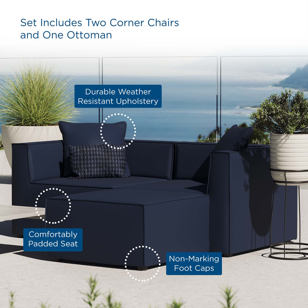 Merida Alfresco Upholstered Sectional, Navy
