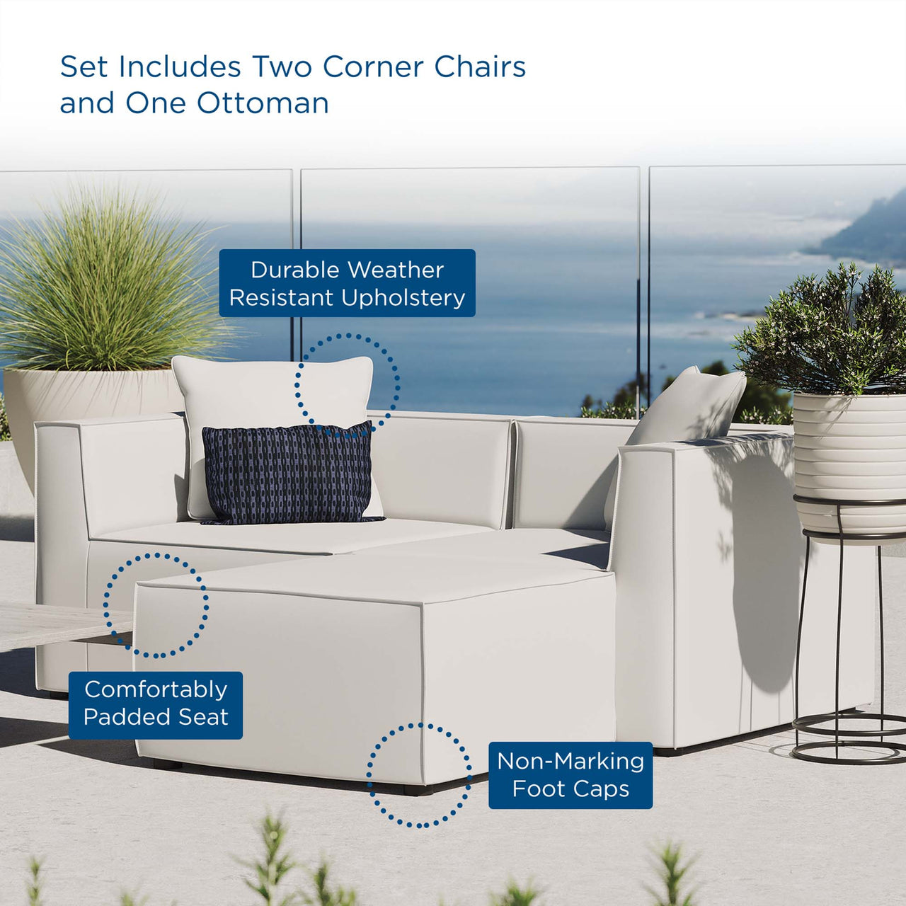 Merida Alfresco Upholstered Sectional, White