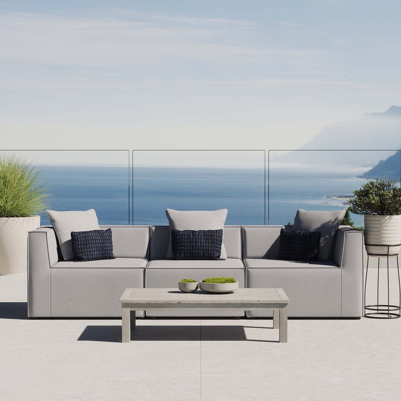 Merida 3-Piece Alfresco Upholstered Sofa Sectional, Gray
