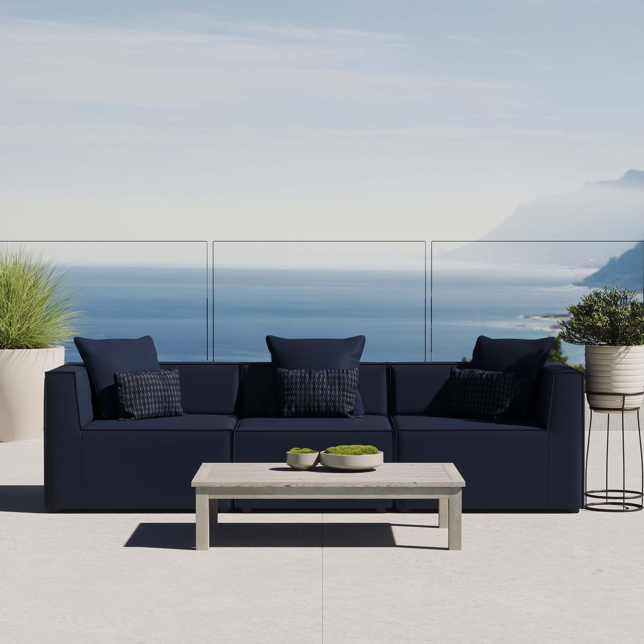 Merida 3-Piece Alfresco Upholstered Sofa Sectional, Navy