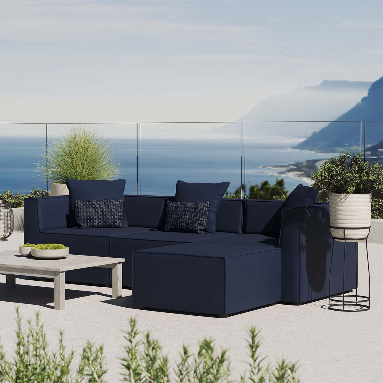 Merida 4-Piece Alfresco Upholstered Sectional, Navy