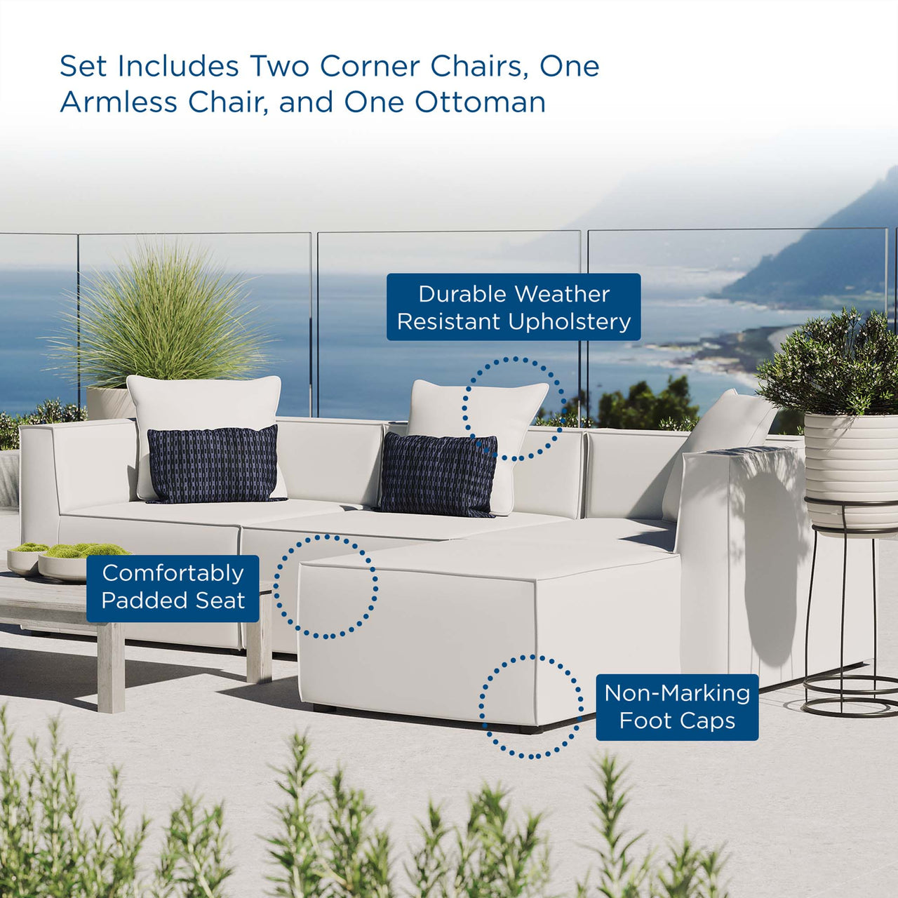 Merida 4-Piece Alfresco Upholstered Sectional, White