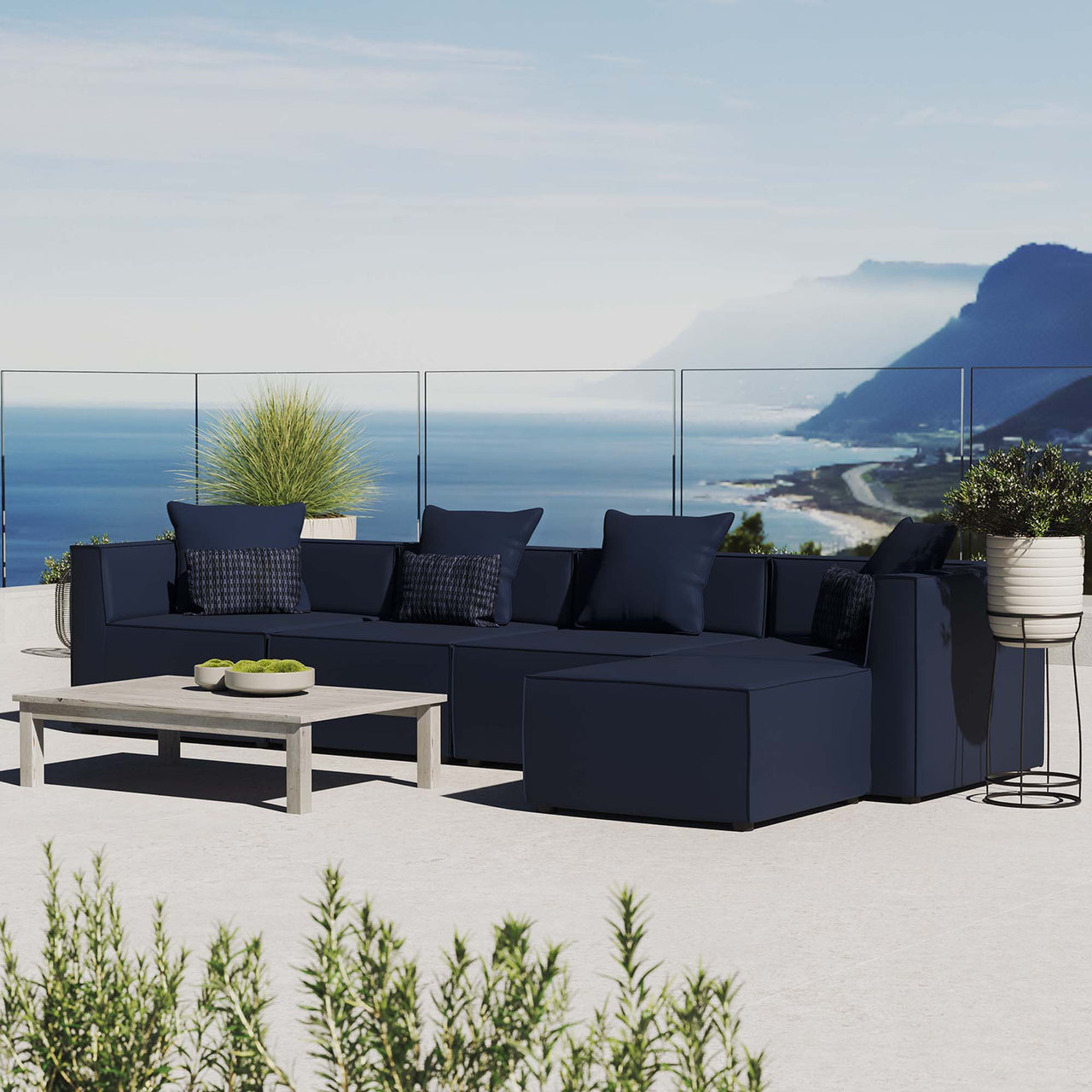 Merida 5-Piece Alfresco Upholstered Sectional, Navy