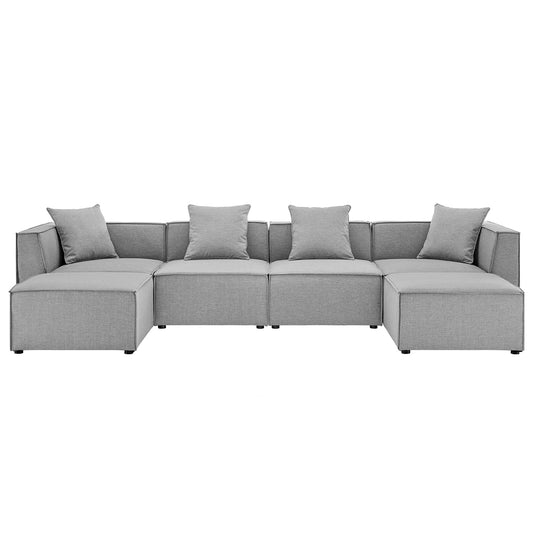 Merida 6-Piece Alfresco Upholstered U-Shaped Sectional, Gray