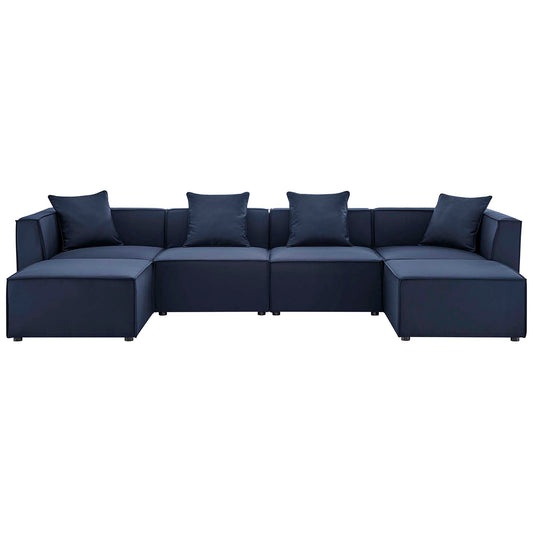 Merida 6-Piece Alfresco Upholstered U-Shaped Sectional, Navy