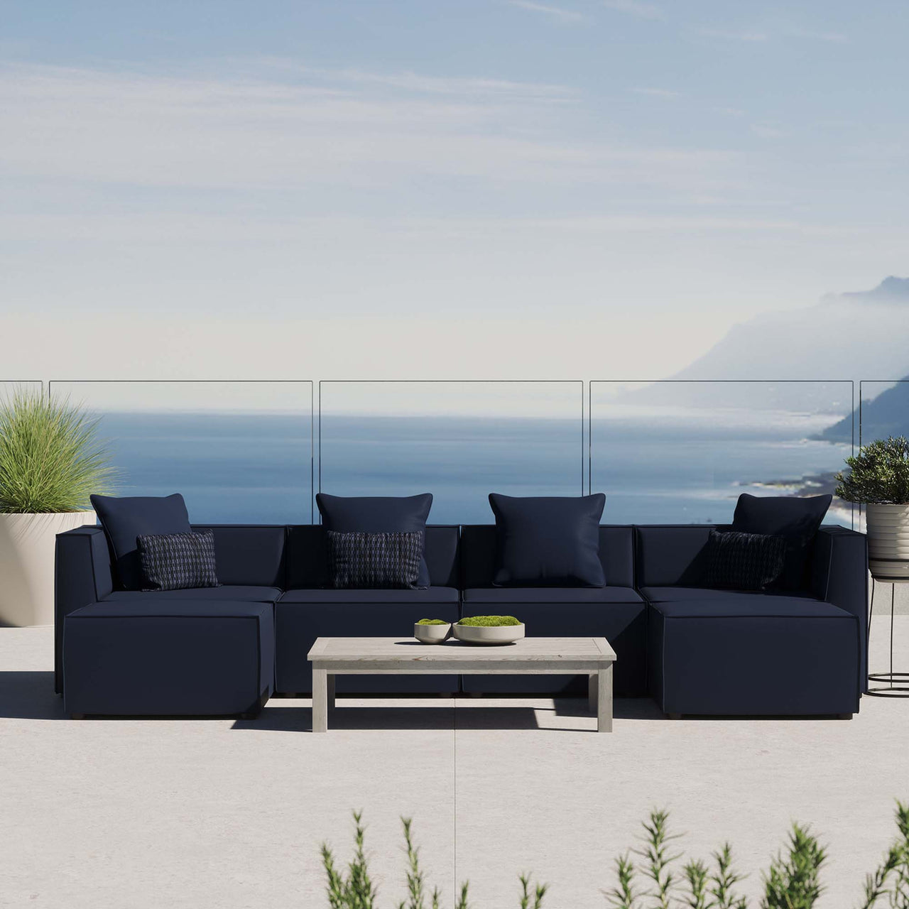 Merida 6-Piece Alfresco Upholstered U-Shaped Sectional, Navy