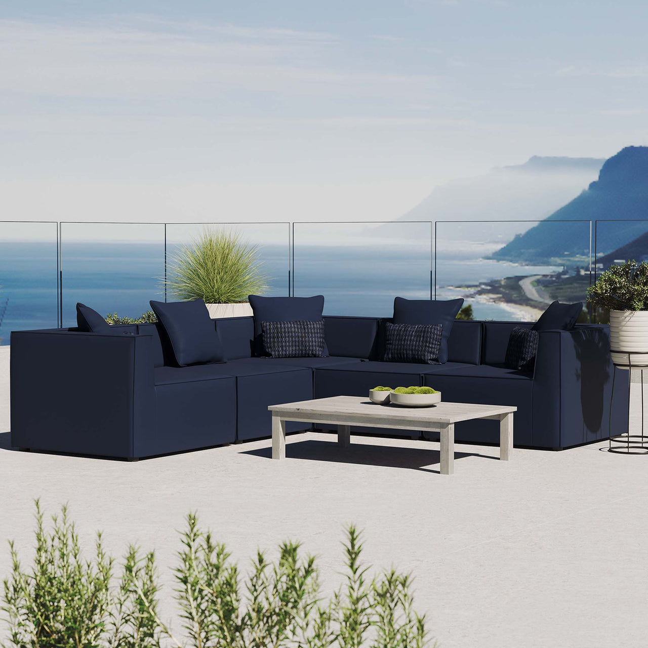 Merida 5-Piece Alfresco Upholstered Corner Sectional, Navy