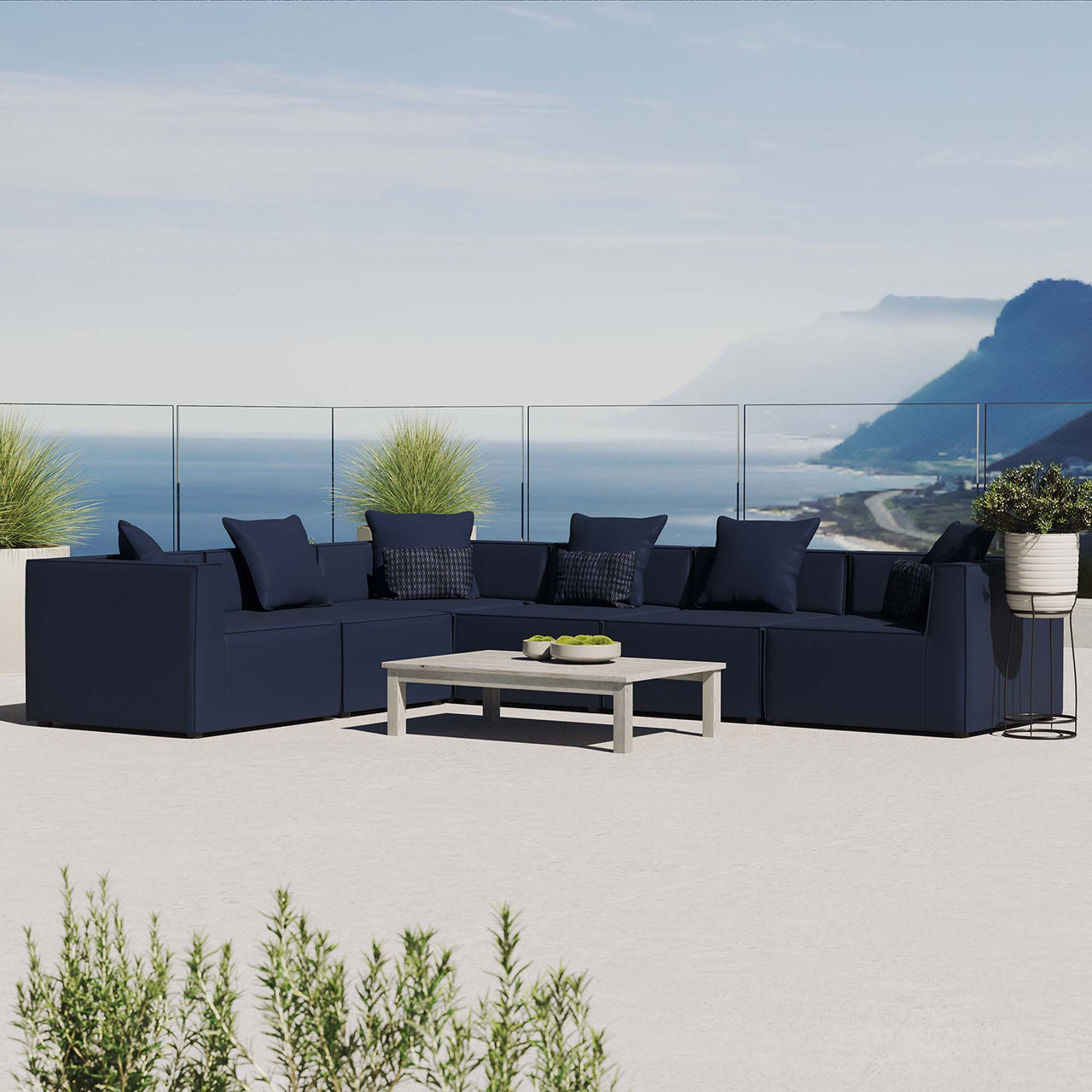 Merida 6-Piece Alfresco Upholstered Corner Sectional, Navy
