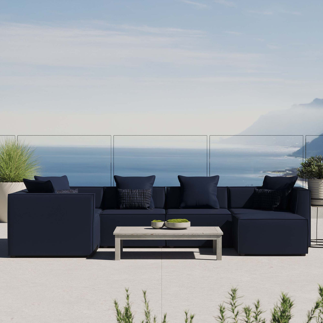 Merida 6-Piece Alfresco Upholstered Sectional, Navy