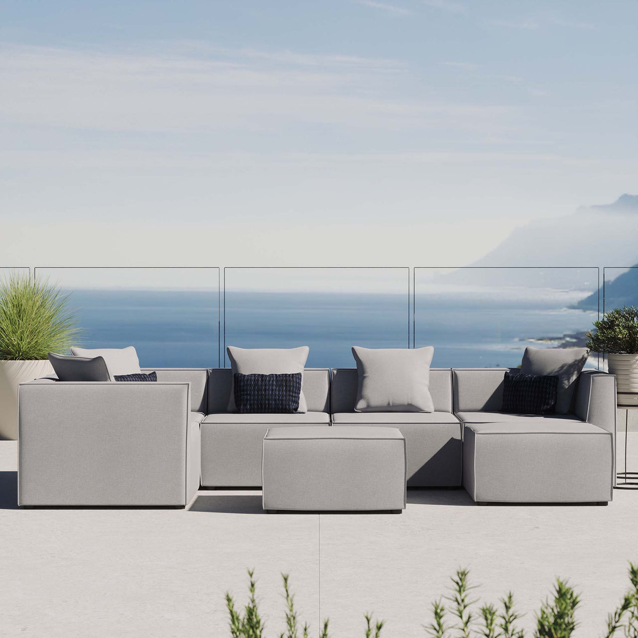 Merida 7-Piece Alfresco Upholstered Sectional, Gray