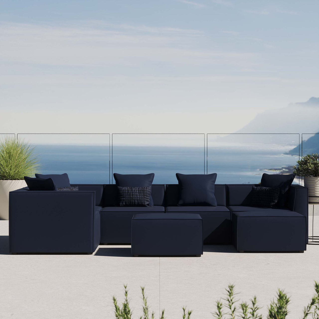 Merida 7-Piece Alfresco Upholstered Sectional, Navy