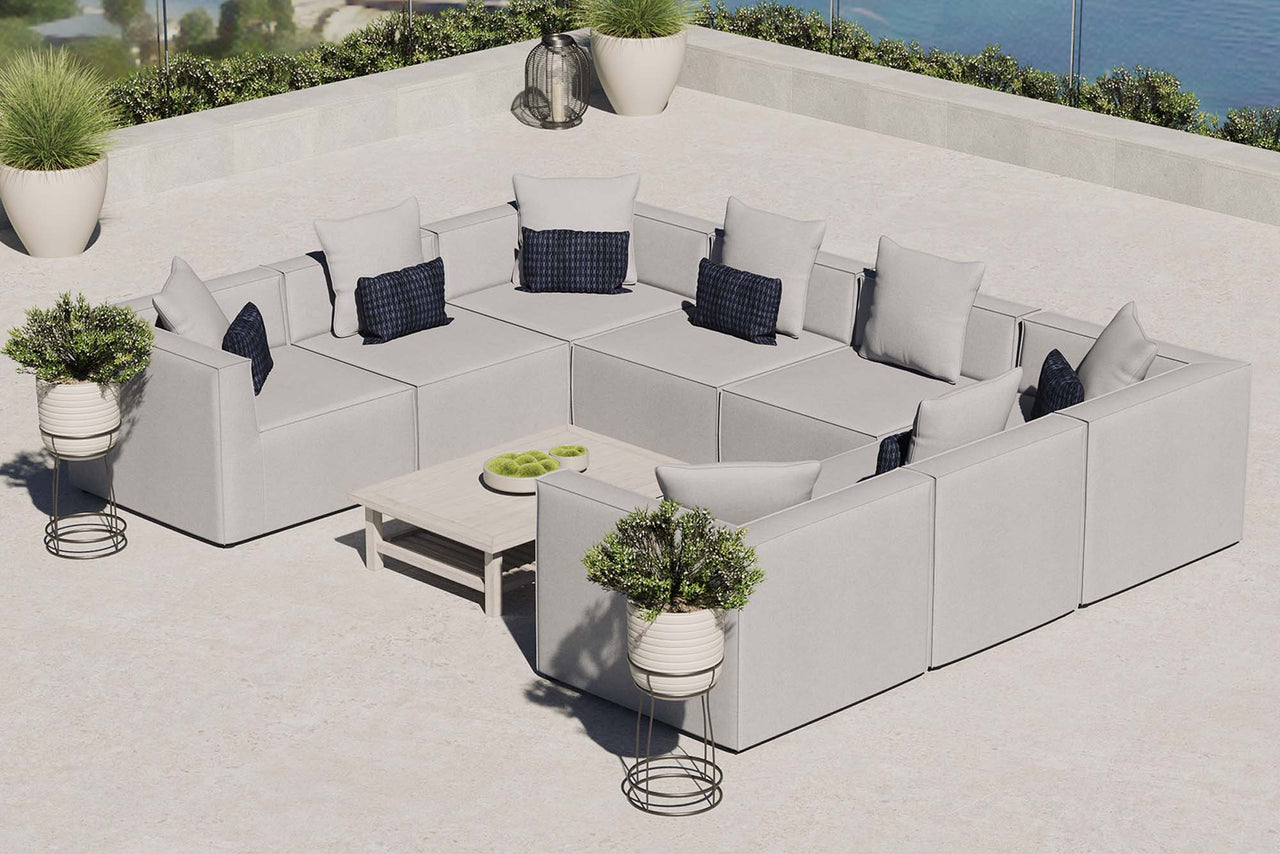 Merida 8-Piece Alfresco Upholstered U-Shaped Sectional, Gray