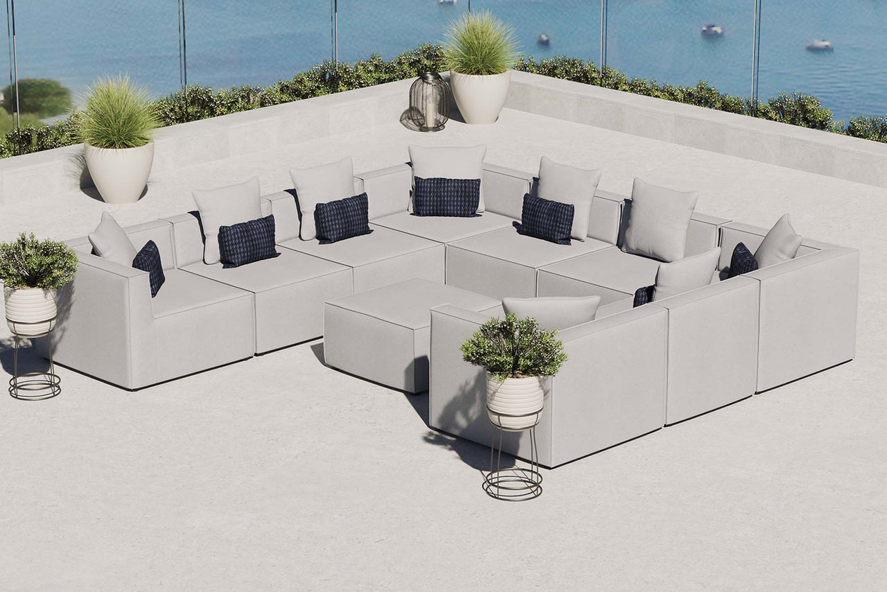 Merida 10-Piece Alfresco Upholstered Sectional, Gray