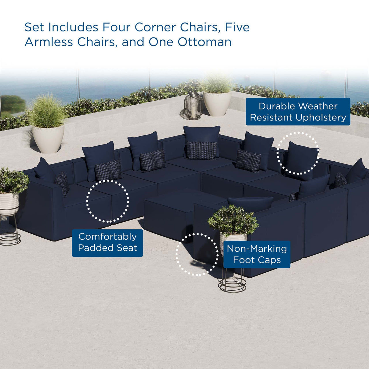 Merida 10-Piece Alfresco Upholstered Sectional, Navy