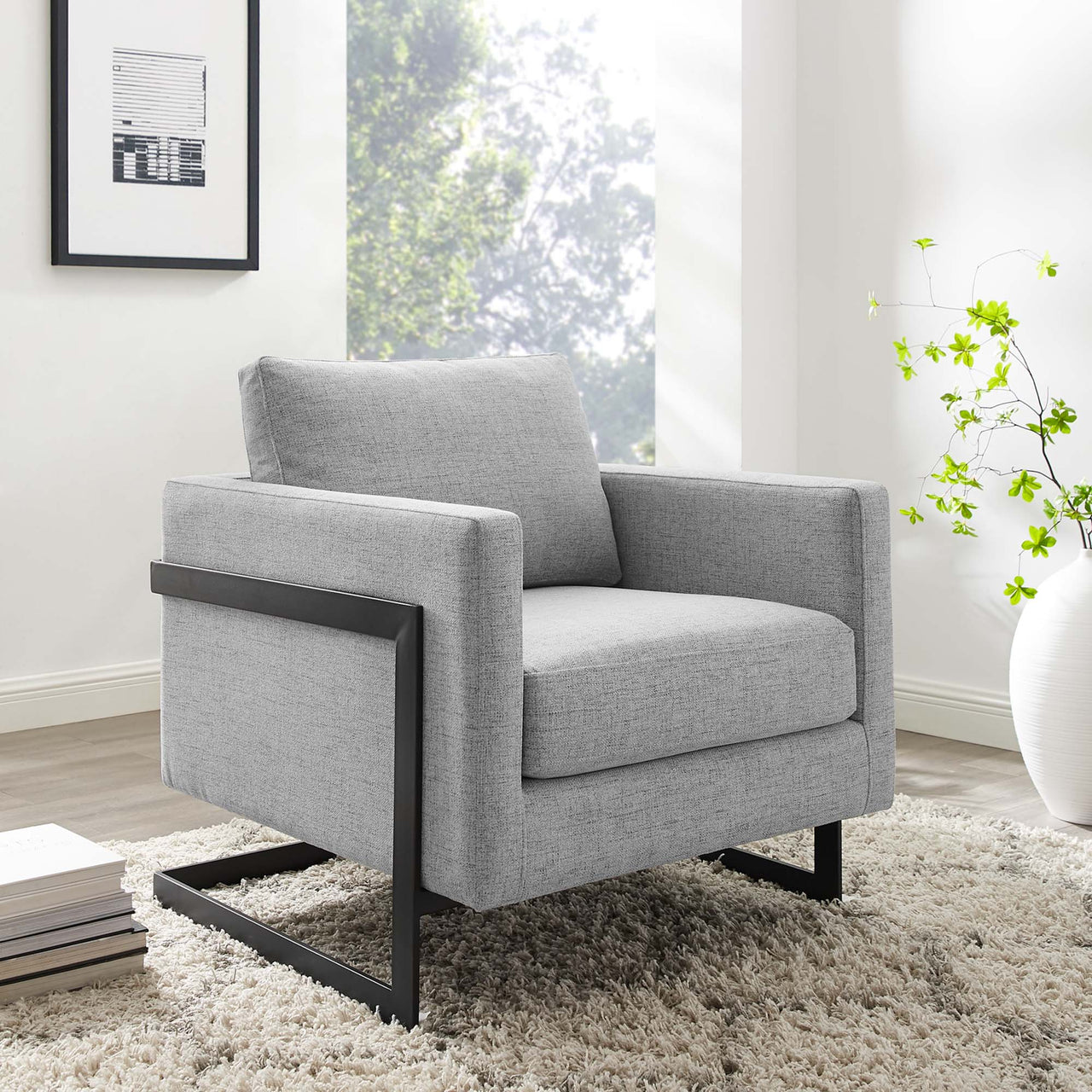 Parallel Fabric Armchair, Black & Light Gray