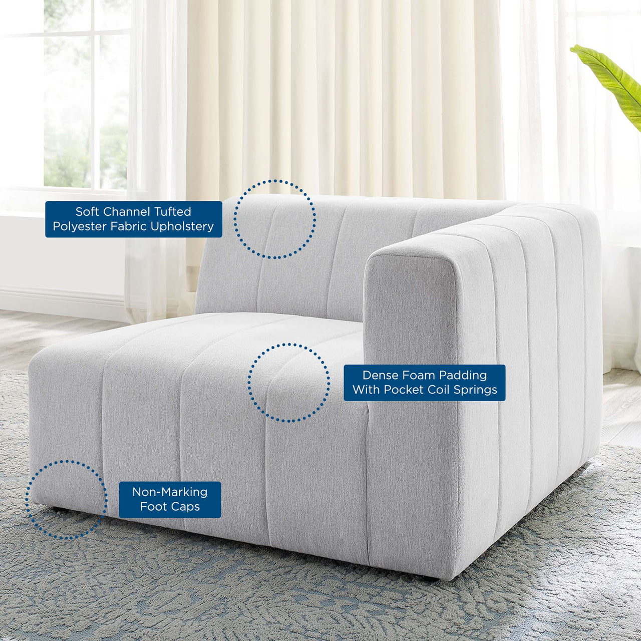 Barden Fabric Right-Arm Chair | Modular Sectional Component, Ivory