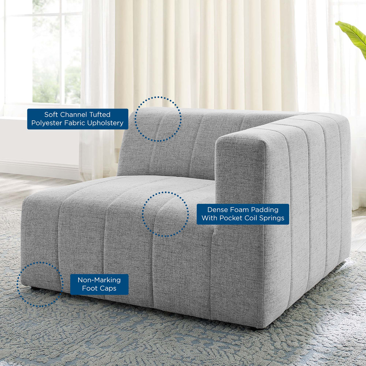 Barden Fabric Right-Arm Chair | Modular Sectional Component, Light Gray