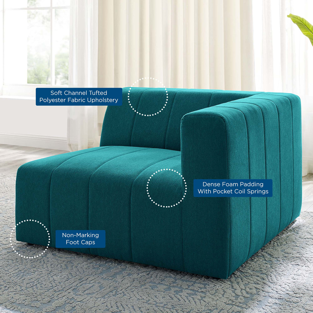 Barden Fabric Right-Arm Chair | Modular Sectional Component, Teal