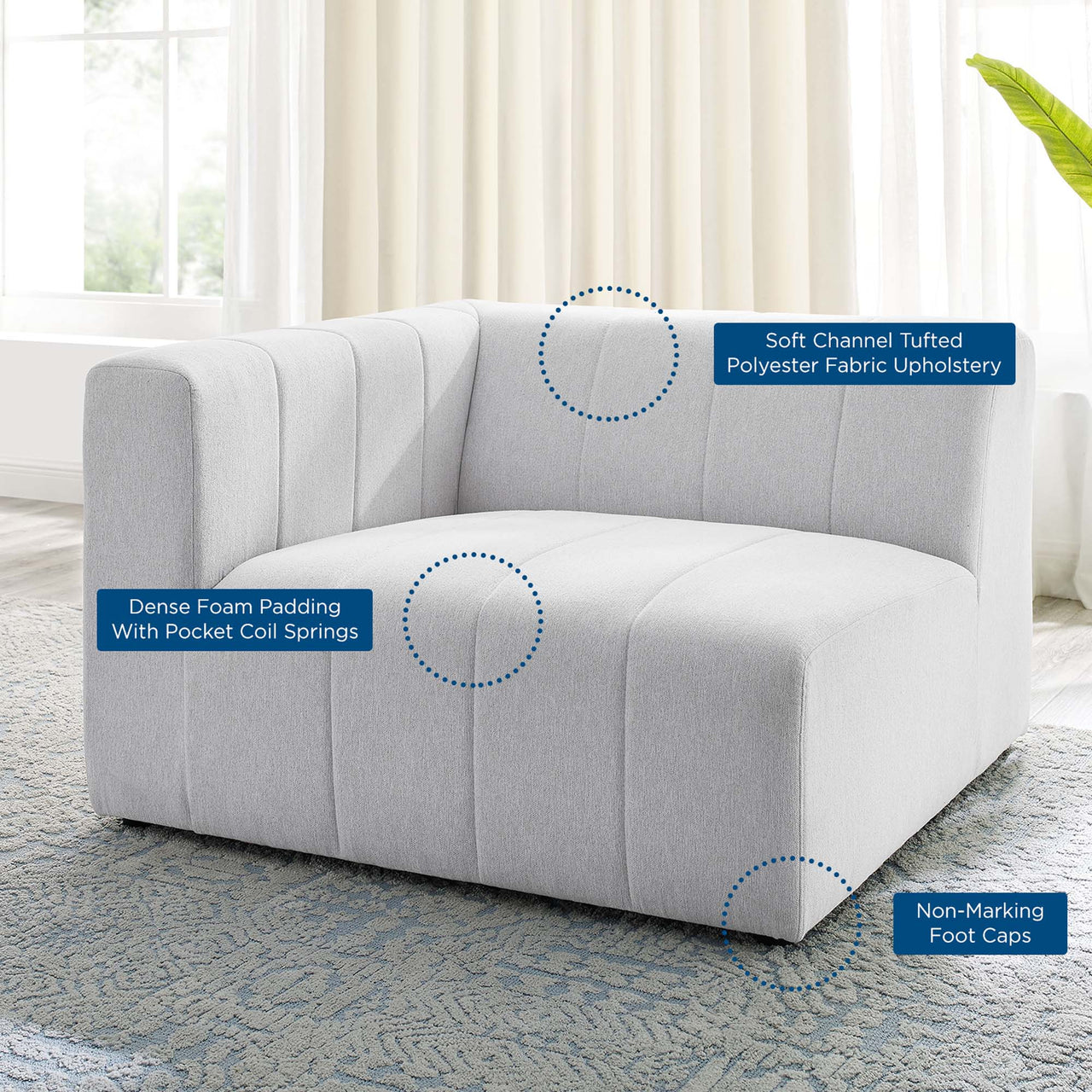 Barden Fabric Left-Arm Chair | Modular Sectional Component, Ivory