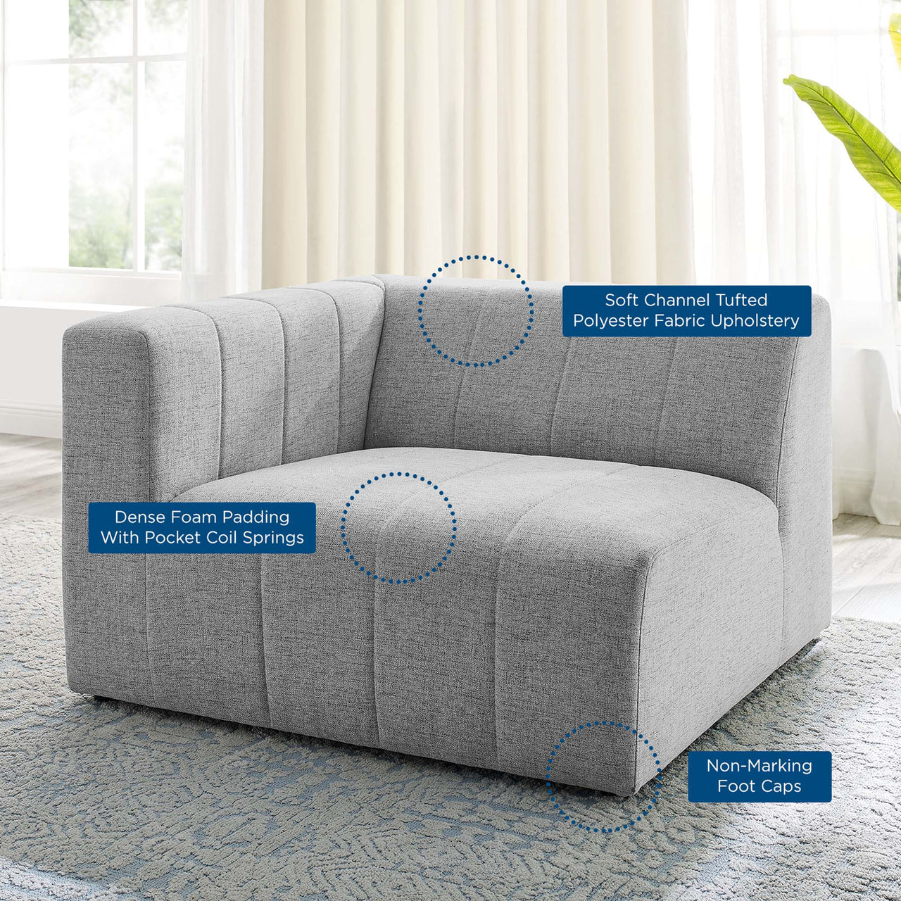 Barden Fabric Left-Arm Chair | Modular Sectional Component, Light Gray