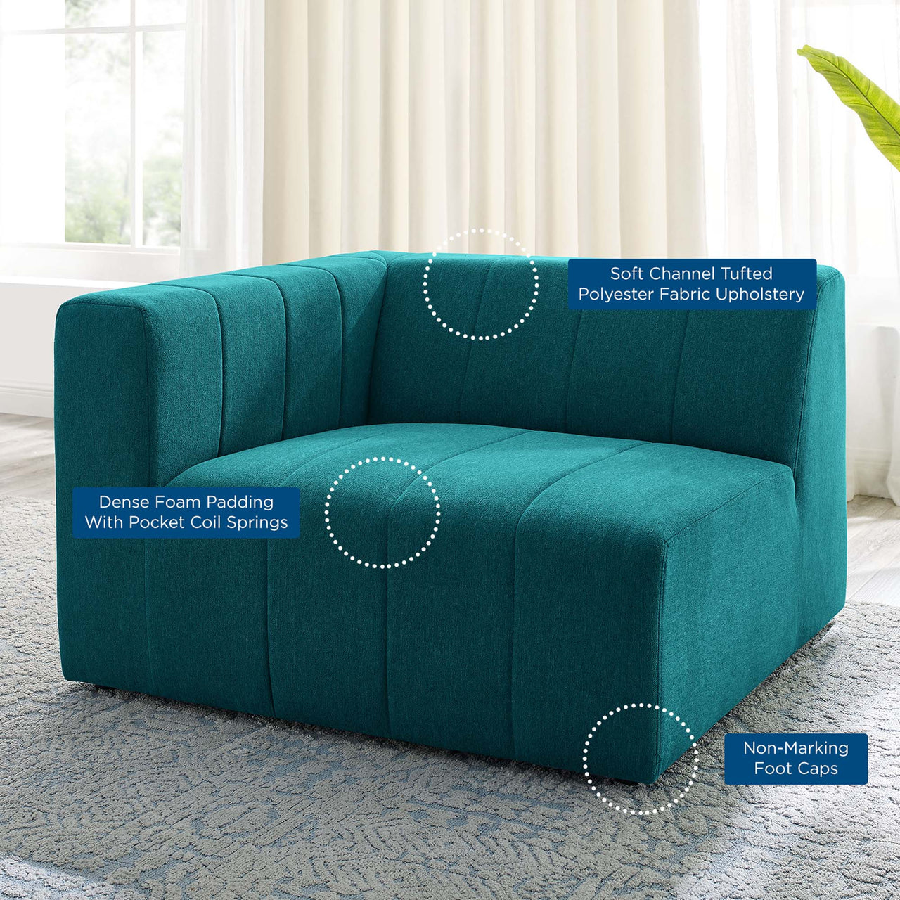 Barden Fabric Left-Arm Chair | Modular Sectional Component, Teal