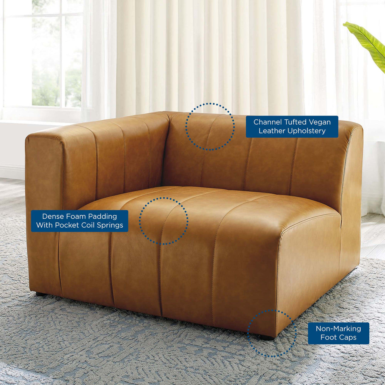 Barden Eco-Leather Left-Arm Chair | Modular Sectional Component, Tan