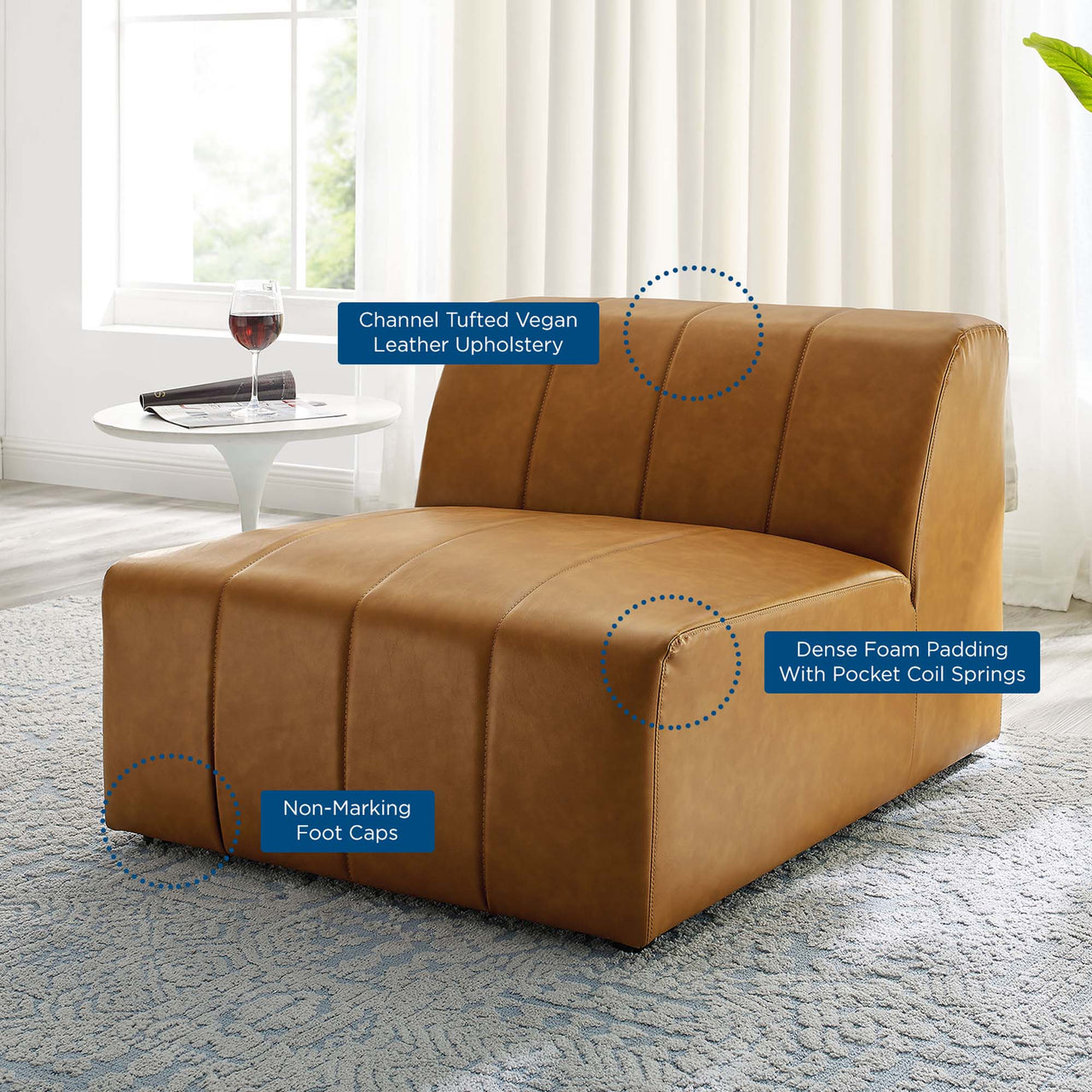 Barden Eco-Leather Armless Chair | Modular Sectional Component, Tan
