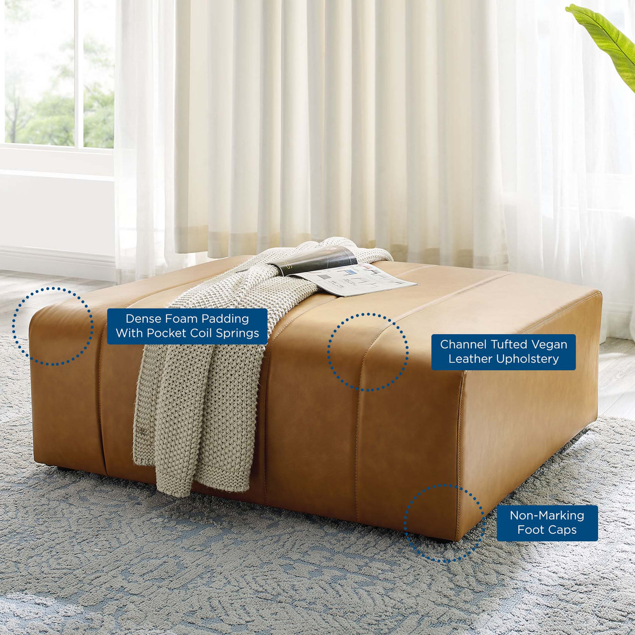 Barden Eco-Leather Ottoman | Modular Sectional Component, Tan
