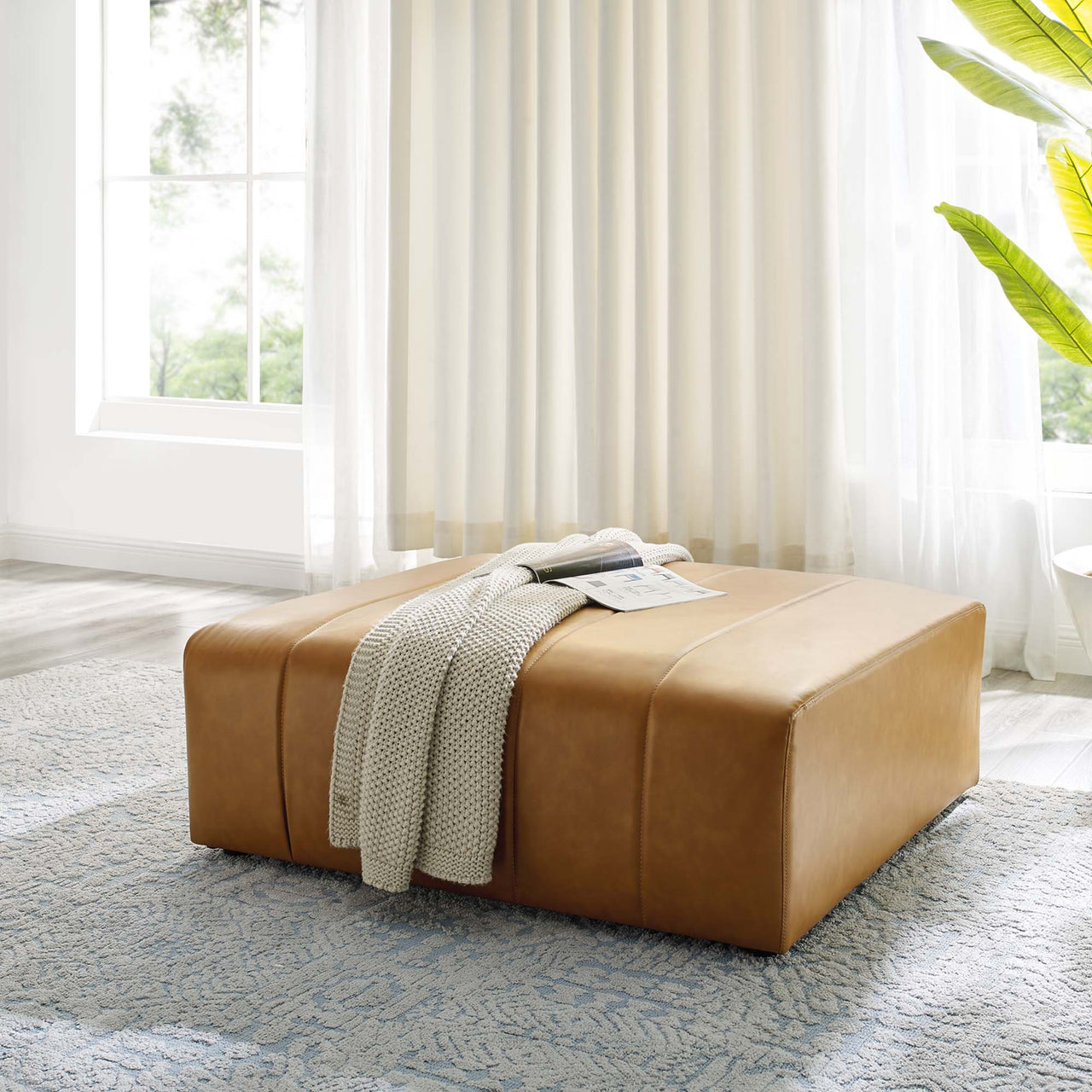 Barden Eco-Leather Ottoman | Modular Sectional Component, Tan