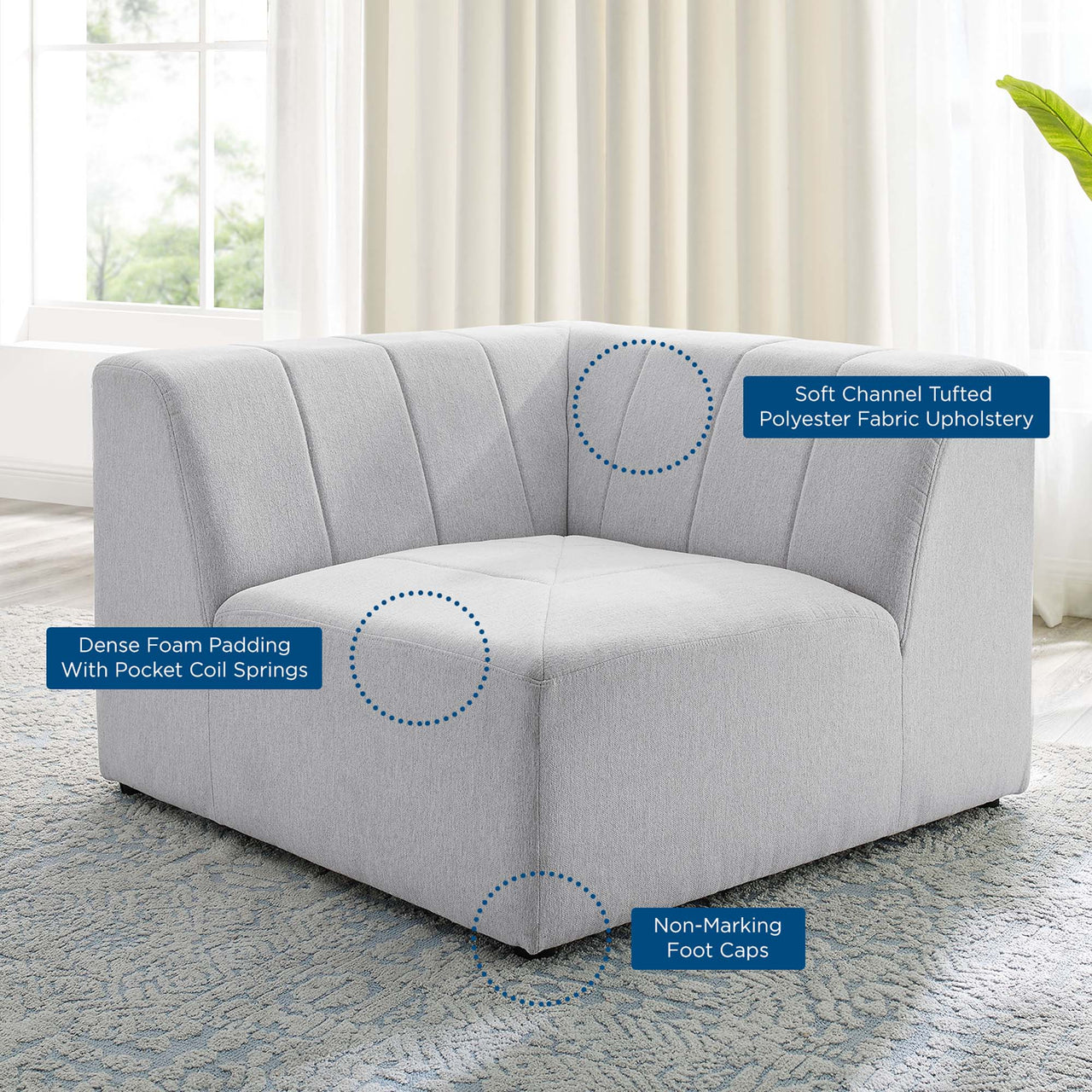 Barden Fabric Corner Chair | Modular Sectional Component, Ivory