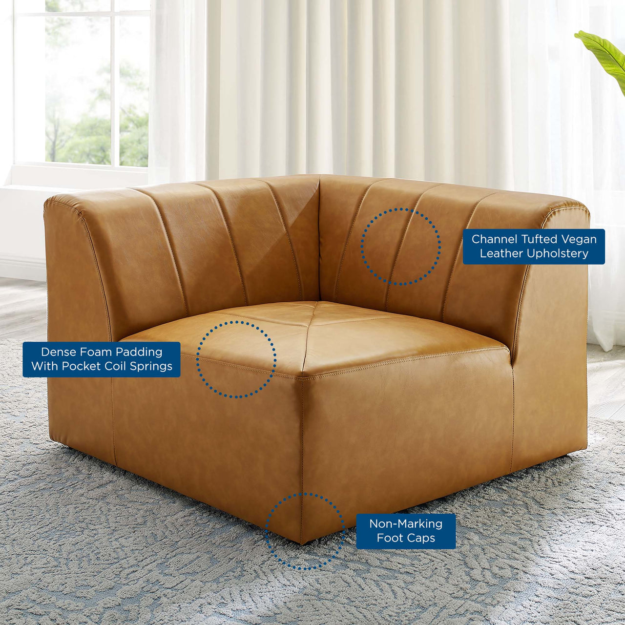 Barden Eco-Leather Corner Chair | Modular Sectional Component, Tan