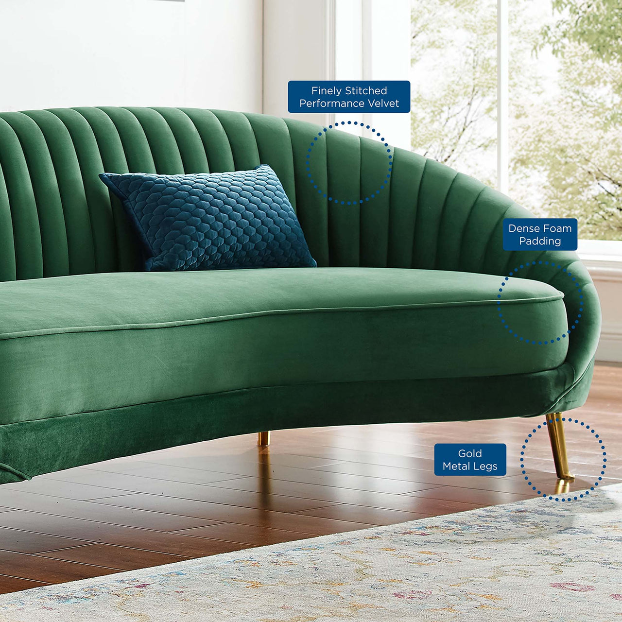 Vauxlyn Upholstered Velvet Sofa, Emerald