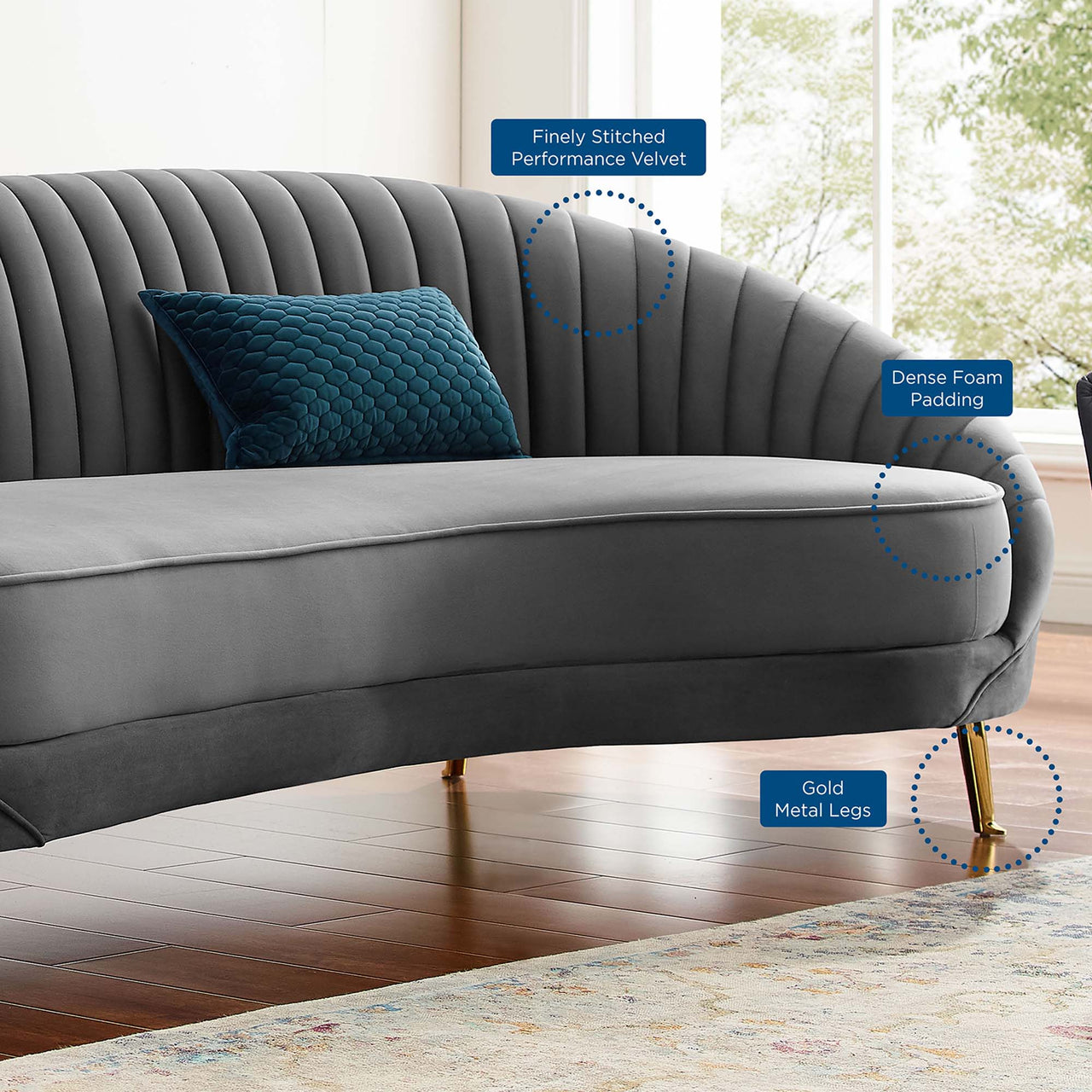Vauxlyn Upholstered Velvet Sofa, Gray