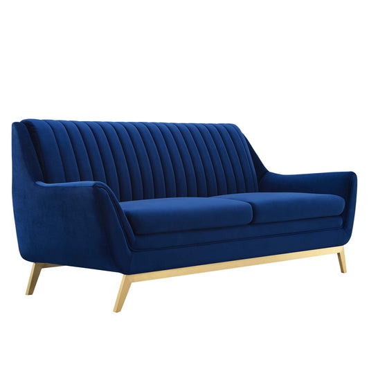 Dwellin Upholstered Velvet Sofa, Navy