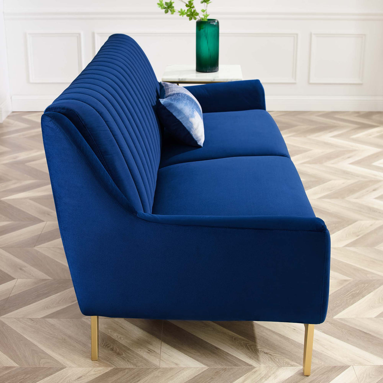 Dwellin Upholstered Velvet Sofa, Navy