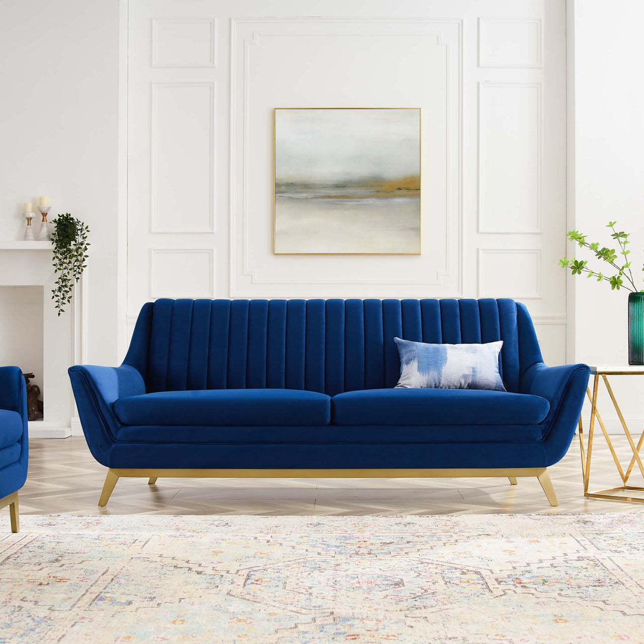 Dwellin Upholstered Velvet Sofa, Navy