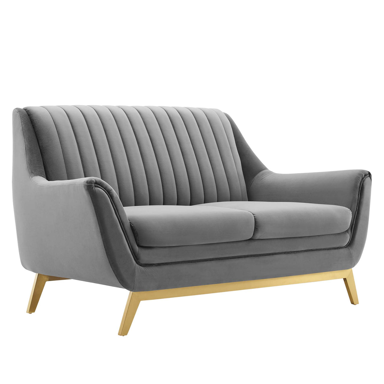 Dwellin Upholstered Velvet Loveseat, Gray