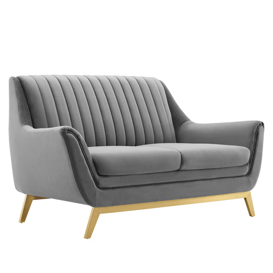 Dwellin Upholstered Velvet Loveseat, Gray