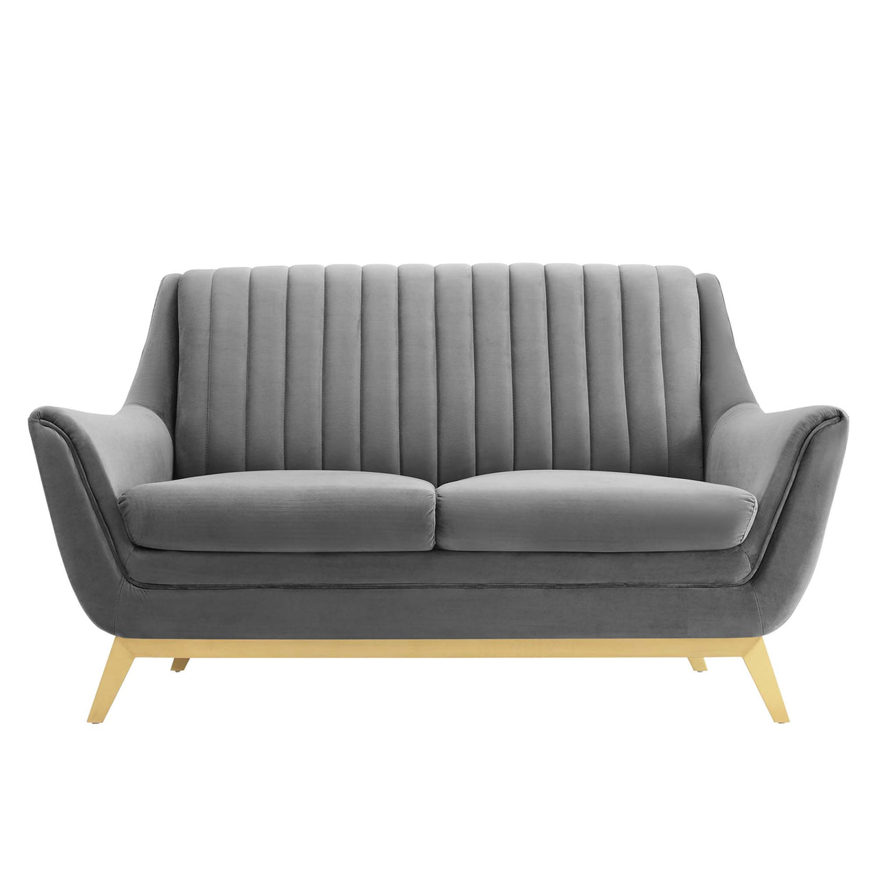 Dwellin Upholstered Velvet Loveseat, Gray
