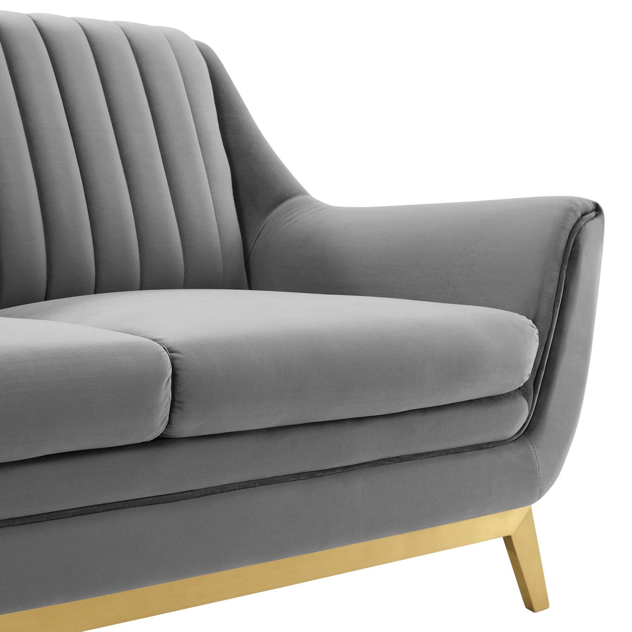 Dwellin Upholstered Velvet Loveseat, Gray