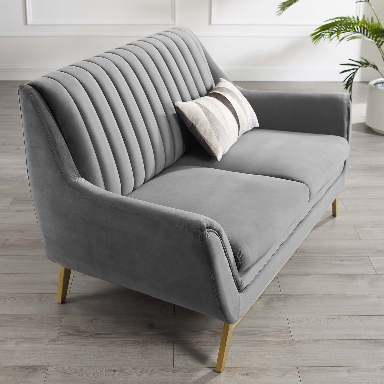 Dwellin Upholstered Velvet Loveseat, Gray