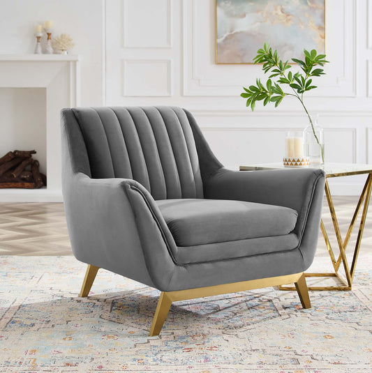 Dwellin Upholstered Velvet Armchair, Gray
