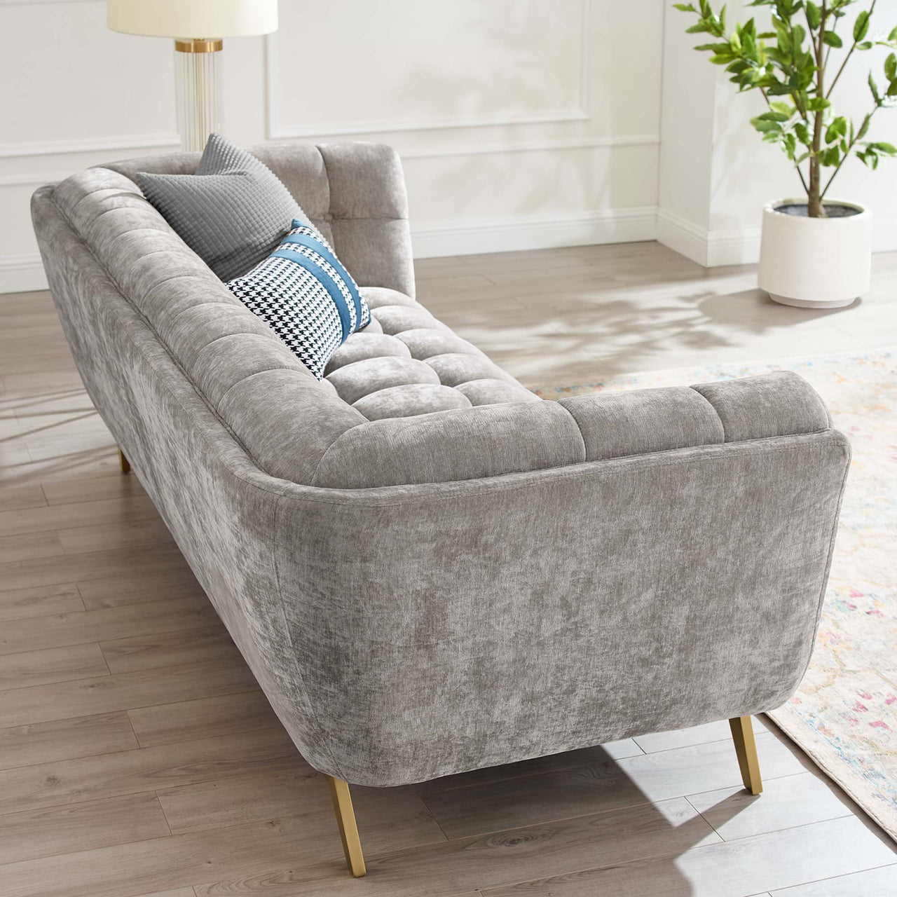 Caress Crushed Velvet Sofa, Light Gray